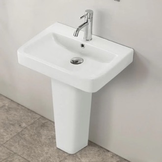 Bathroom Sink Rectangular White Ceramic Pedestal Sink CeraStyle 035300U-PED