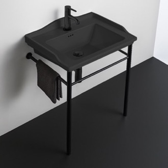 Console Bathroom Sink Black Transitional Console Sink, 26