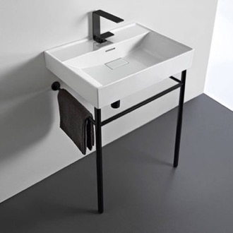 Console Bathroom Sink Small Modern Console Sink, 24 Inch, Black Metal Legs CeraStyle 037100-U-CON-BLK