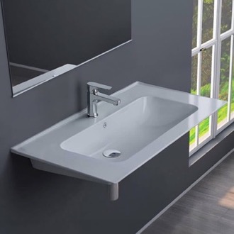 Bathroom Sink Rectangular White Ceramic Wall Mounted Sink CeraStyle 042200-U