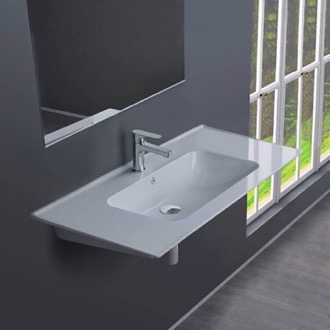 Bathroom Sink Rectangular White Ceramic Wall Mounted Sink CeraStyle 042300-U