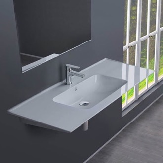 Bathroom Sink Rectangular White Ceramic Wall Mounted Sink CeraStyle 042500-U