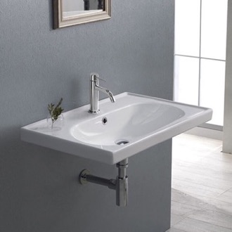 Bathroom Sink Rectangular White Ceramic Wall Mounted or Drop In Bathroom Sink CeraStyle 043100-U