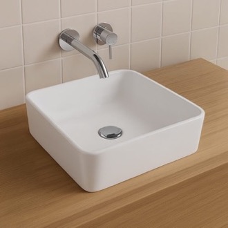 Bathroom Sink Square Vessel Sink, White Ceramic CeraStyle 076000-U