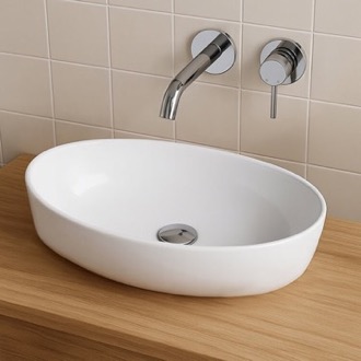 Bathroom Sink Oval Vessel Bathroom Sink, White Ceramic CeraStyle 076200-U