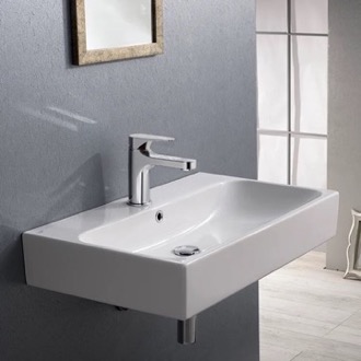 Bathroom Sink Rectangular White Ceramic Wall Mounted or Vessel Bathroom Sink CeraStyle 080000-U