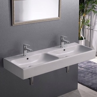 Bathroom Sink Double Rectangular Ceramic Wall Mounted or Vessel Sink CeraStyle 080700-U