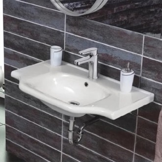 Bathroom Sink Rectangular White Ceramic Wall Mounted or Drop In Sink CeraStyle 081000-U