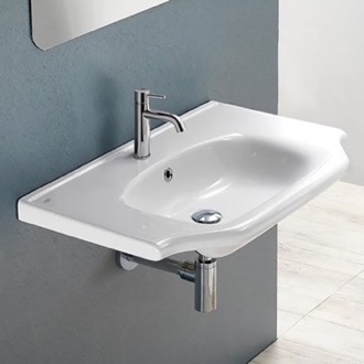 Bathroom Sink Rectangular White Ceramic Wall Mounted or Drop In Sink CeraStyle 081000-U