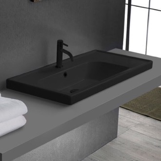 Bathroom Sink Black Drop In Sink With Counter Space, Modern, Rectangular CeraStyle 031107-U/D