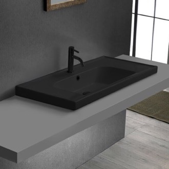 Bathroom Sink Black Drop In Sink With Counter Space, Modern, Rectangular CeraStyle 031207-U/D