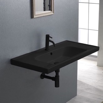Bathroom Sink Black Rectangle Ceramic Wall Mounted or Drop In Sink CeraStyle 031307-U-97