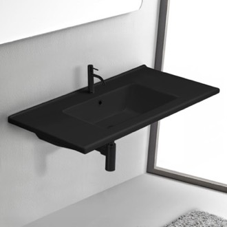 Bathroom Sink Black Rectangular Ceramic Wall Mount or Drop In Bathroom Sink CeraStyle 067607-U-97