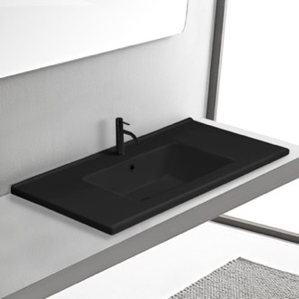 Bathroom Sink Black Drop In Bathroom Sink With Counter Space, Ceramic CeraStyle 067607-U/D