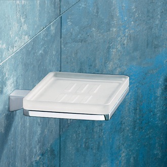 Soap Dish Wall Mounted Square Frosted Glass Soap Dish With Chrome Mounting Gedy 5711-13