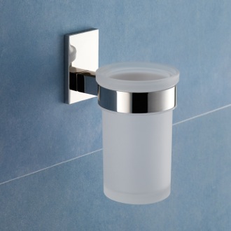 Toothbrush Holder Wall Mounted Frosted Glass Toothbrush Holder With Chrome Mounting Gedy 7810-13