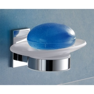 Soap Dish Wall Mounted Round Frosted Glass Soap Dish With Chrome Mounting Gedy 7811-13