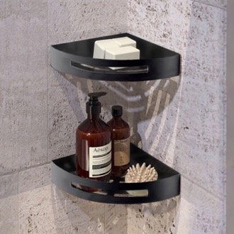 Shower Basket Set of Matte Black Corner Shower Baskets Gedy 2479B-14