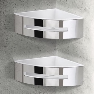 Shower Basket Set of Chrome Corner Shower Baskets With White Inserts Gedy 7780B-23