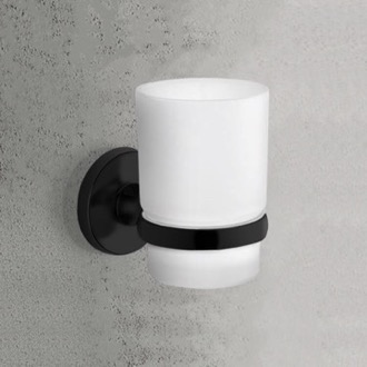 Toothbrush Holder Wall Mounted Frosted Glass Toothbrush Holder, Matte Black Mounting Gedy FE10-14