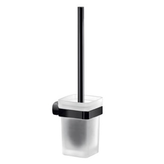 Toilet Brush Wall Mounted Frosted Glass Matte Black Toilet Brush Holder Gedy ST33-03-14