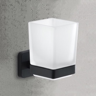 Toothbrush Holder Wall Mounted Frosted Glass Toothbrush Holder, Matte Black Mounting Gedy TO10-14