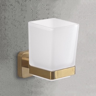 Toothbrush Holder Wall Mounted Frosted Glass Toothbrush Holder, Matte Gold Mounting Gedy TO10-88
