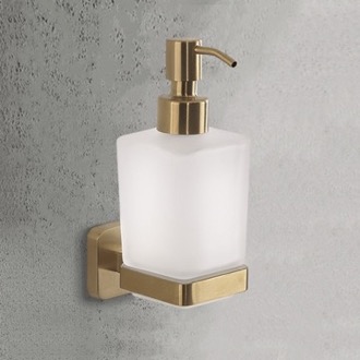 Soap Dispenser Wall Mounted Frosted Glass Soap Dispenser, Matte Gold Mounting Gedy TO81-88