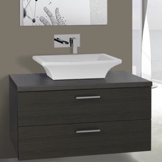 Bathroom Vanity 38 Inch Grey Oak Vessel Sink Bathroom Vanity, Wall Mounted Iotti AN93