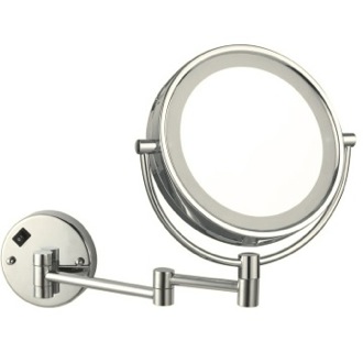 Makeup Mirror Wall Mounted LED Lighted 5x Magnifying Makeup Mirror in Satin Nickel, Round, Double Sided, Hardwired Nameeks AR7705-SNI-5x
