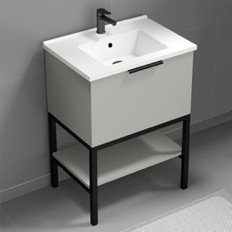 Bathroom Vanity Free Standing Bathroom Vanity and Shelf, Grey Mist, 26 Inch Nameeks BODRUM10