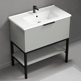 Bathroom Vanity Free Standing Bathroom Vanity and Shelf, Grey Mist, 34 Inch Nameeks BODRUM11