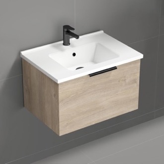Bathroom Vanity Wall Mounted Small Bathroom Vanity, Modern, Brown Oak, 26 Inch Nameeks BODRUM13