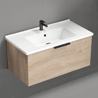 Bathroom Vanity Wall Mounted Bathroom Vanity, Modern, Brown Oak, 34 Inch Nameeks BODRUM14