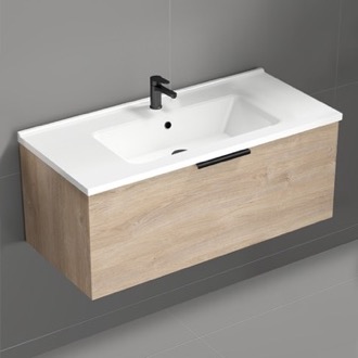 Bathroom Vanity Wall Mounted Bathroom Vanity, Modern, Brown Oak, 40 Inch Nameeks BODRUM15