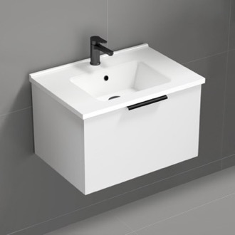 Bathroom Vanity Wall Mounted Small Bathroom Vanity, Modern, Glossy White, 26 Inch Nameeks BODRUM16
