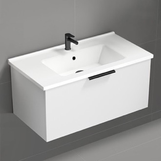 Bathroom Vanity Wall Mounted Bathroom Vanity, Modern, Glossy White, 34 Inch Nameeks BODRUM17