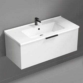 Bathroom Vanity Wall Mounted Bathroom Vanity, Modern, Glossy White, 40 Inch Nameeks BODRUM18