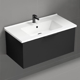 Bathroom Vanity Wall Mounted Black Bathroom Vanity, Modern, 34 Inch Nameeks BODRUM20