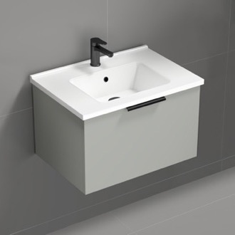 Bathroom Vanity Wall Mounted Small Bathroom Vanity, Modern, Grey Mist, 26 Inch Nameeks BODRUM22