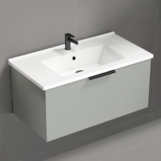 Bathroom Vanity Wall Mounted Bathroom Vanity, Modern, Grey Mist, 34 Inch Nameeks BODRUM23