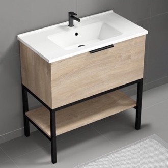 Bathroom Vanity Free Standing Bathroom Vanity and Shelf, Brown Oak, 34 Inch Nameeks BODRUM2