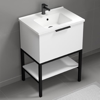 Bathroom Vanity Free Standing Bathroom Vanity and Shelf, Glossy White, 26 Inch Nameeks BODRUM4
