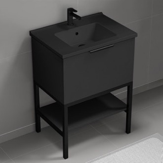 Bathroom Vanity Black Free Standing Bathroom Vanity, Modern, Black Ceramic Sink Top and Shelf, 26 Inch Nameeks BODRUM61