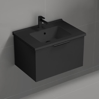 Bathroom Vanity Wall Mounted Bathroom Vanity With Black Sink, Modern, 26