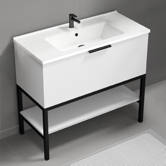 Bathroom Vanity Free Standing Bathroom Vanity and Shelf, Glossy White, 40 Inch Nameeks BODRUM6