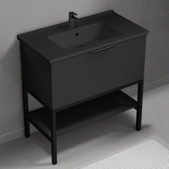 Bathroom Vanity Modern Bathroom Vanity With Black Sink, Floor Standing, 34