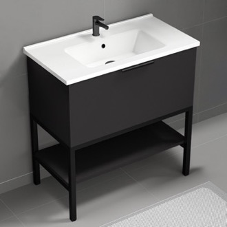 Bathroom Vanity Black Free Standing Bathroom Vanity and Shelf, 34 Inch Nameeks BODRUM8