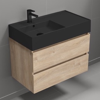 Bathroom Vanity Modern Bathroom Vanity With Black Sink, Wall Mount, 32