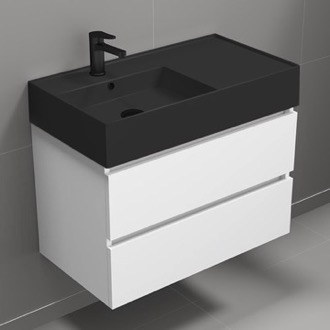 Bathroom Vanity Wall Mounted Bathroom Vanity With Black Sink, 32